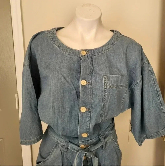 Free People Cotton Blend Loco Blue Button Down Oversized Marley Jumpsuit(XS)NWT - Picture 7 of 12